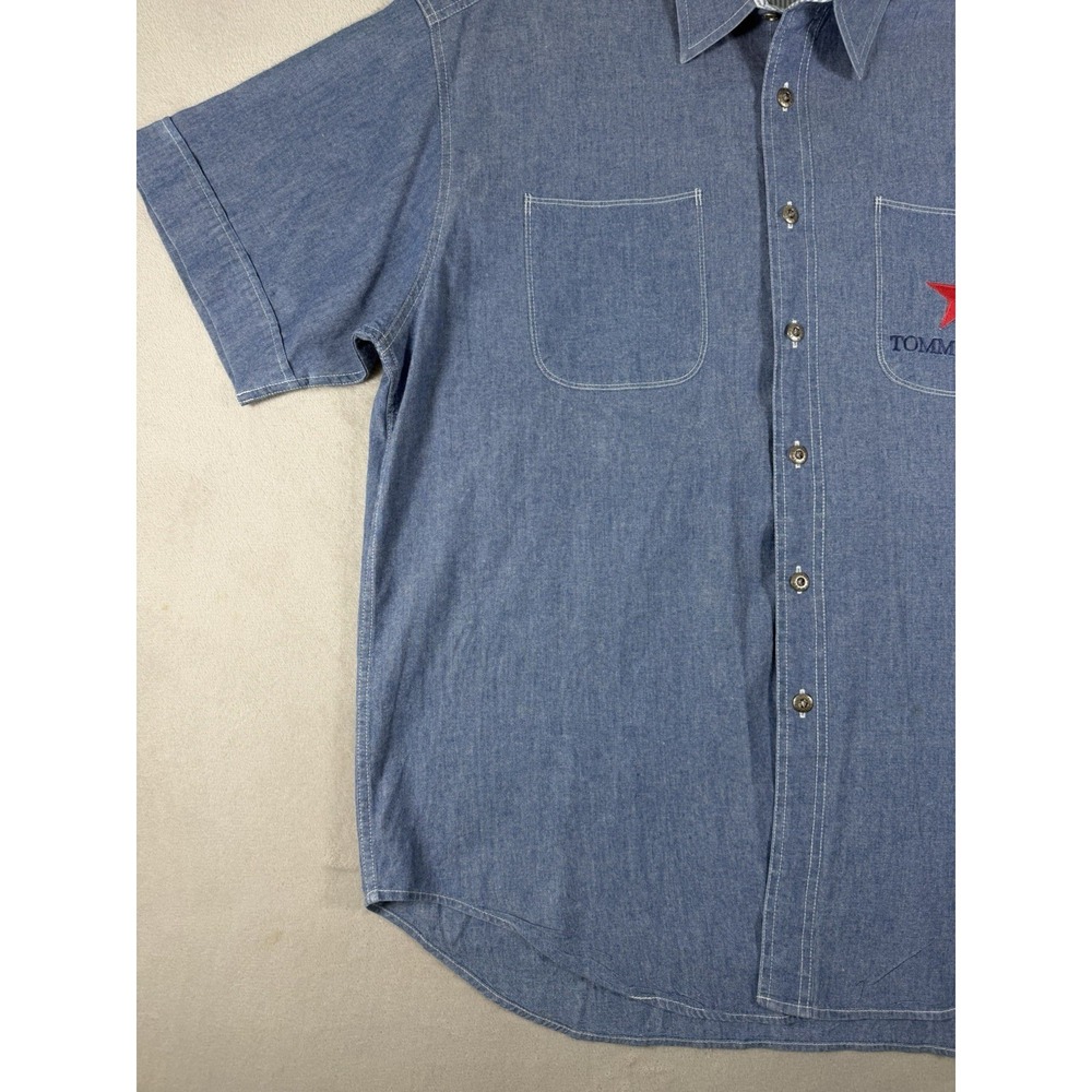 Vintage Tommy Jeans Denim Button Up Shirt Men's Large Short Sleeve Embroidered L - Picture 5 of 16